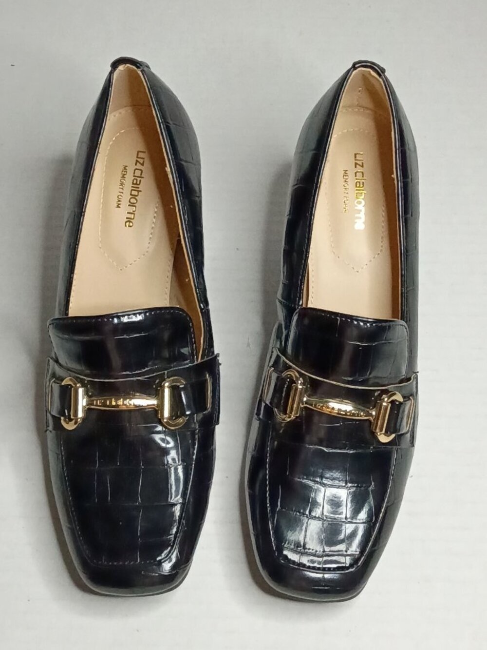 Liz Claiborne Morris Black Patent Croc Block Heel Loafers Women's Size 6.5M